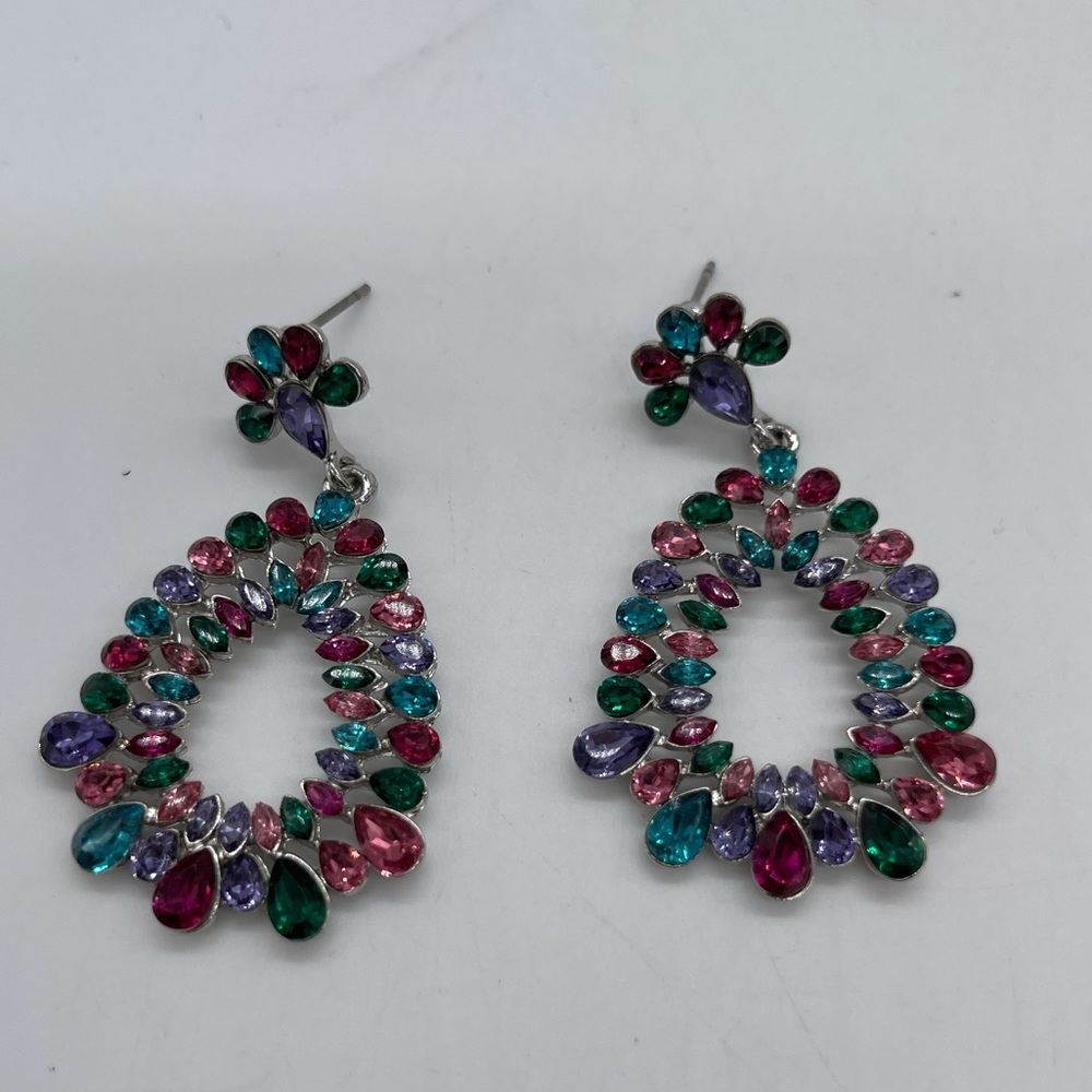 Multicolored Crystals Drop Earrings - image 5